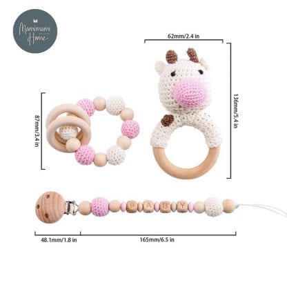 1set Crochet Amigurumi Elephant Owl Rattle Bell Baby Toys Custom Newborn Pacifier Clip Montessori Toy Educational Children Goods